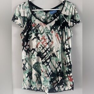 Simply Vera Vera Wang Abstract Print Blouse Medium V-Neck Top